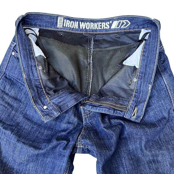 Iron Workers Mens USA 36 Blue Denim Work Jeans Reinforced Mesh Motorcycle Jeans - Picture 3 of 16